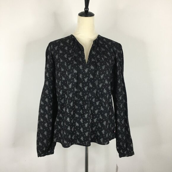 NWT POLO RALPH LAUREN Black Taupe Floral Print Tie Collar V Neck Shirt - Picture 4 of 9